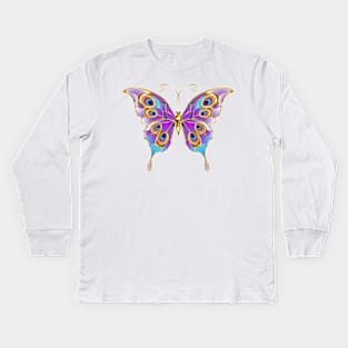 Gold Butterfly Peacock Kids Long Sleeve T-Shirt